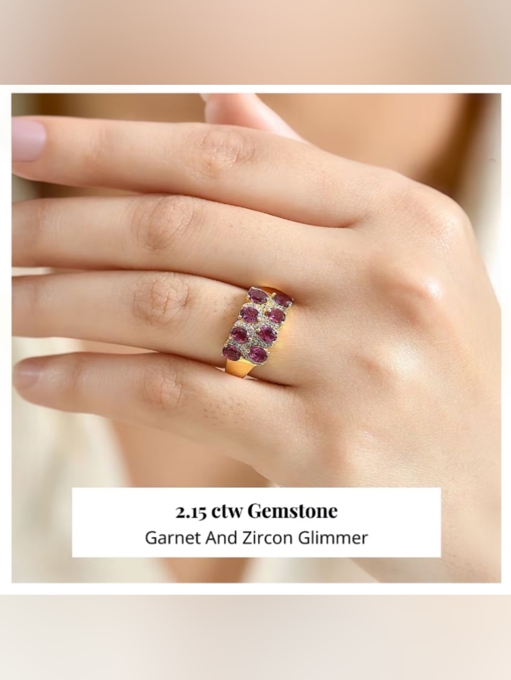 Stunning Garnet & Zircon double row ring, Sz.8, 18k YG - Picture 2 of 9